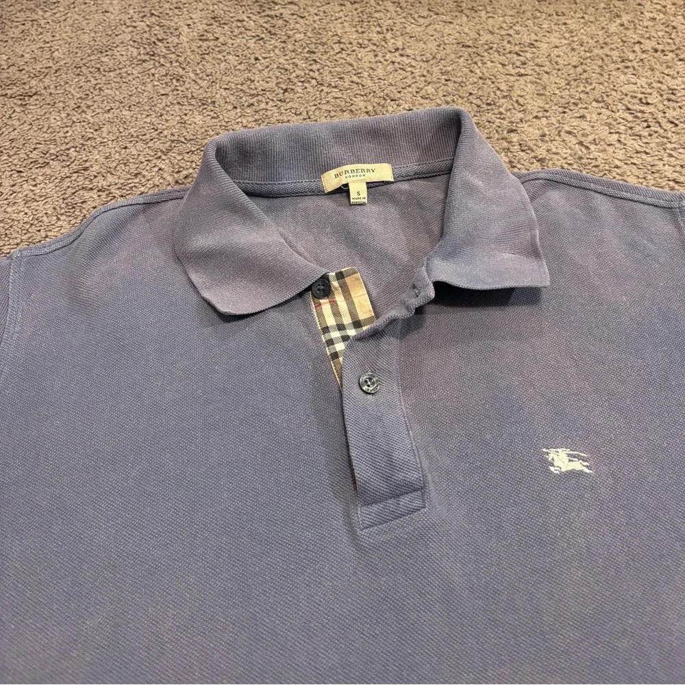 Burberry London Classic Blue Polo Embroidered Motif Men's Small - Picture 3 of 8
